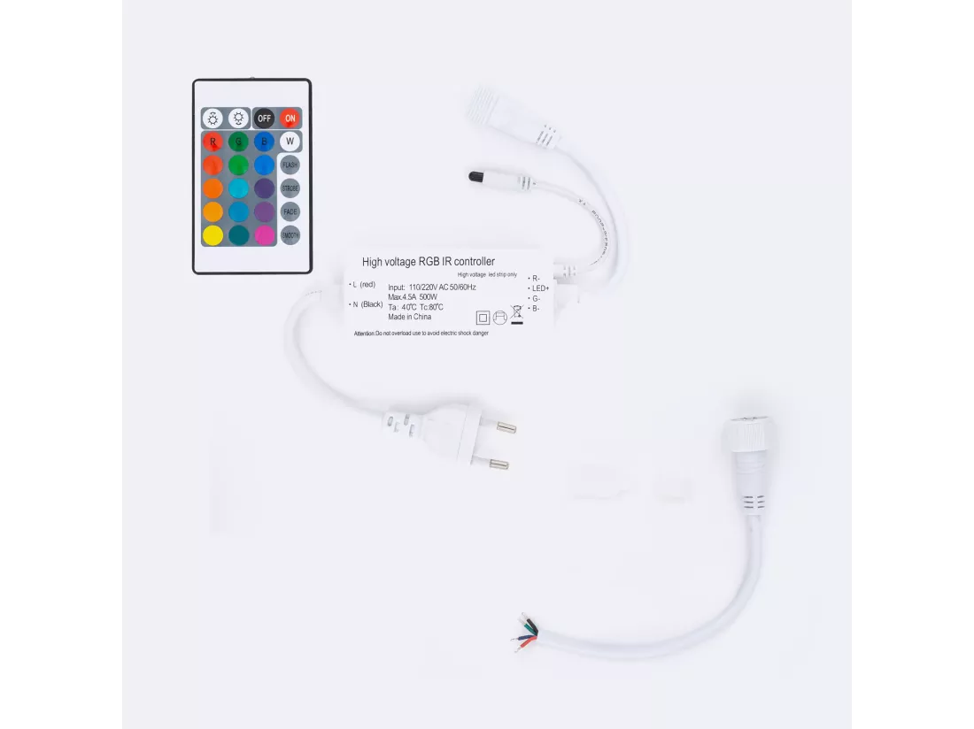 Contrôleur pour Ruban LED RGB 220V AC 192 LED/m Largeur 12 mm Coupe Soudable 10 cm RGB