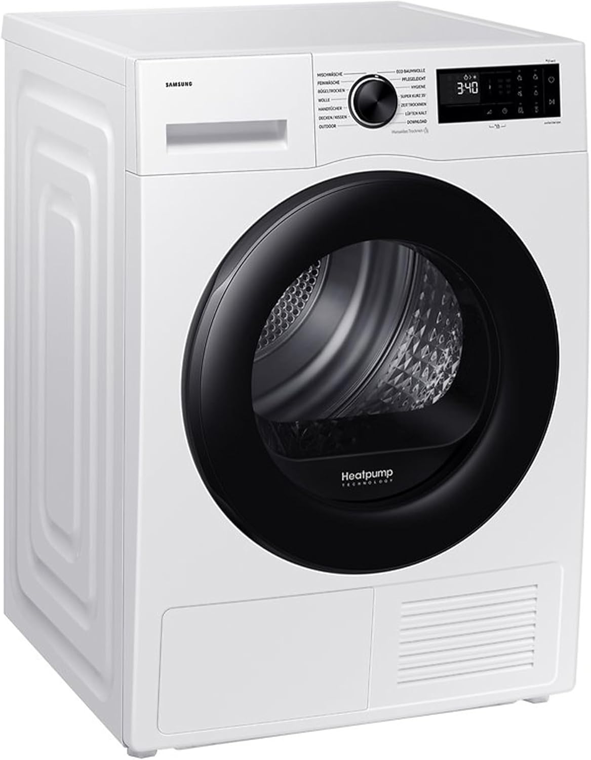 Samsung DV91DG52A0AEEG Wärmepumpentrockner, 9 kg, EEK: C, AI Wäschetrockner mit WiFi-SmartThings-App, LED-Display, Hygiene-Programm, Air Refresh, Knitterschutz, Weiß