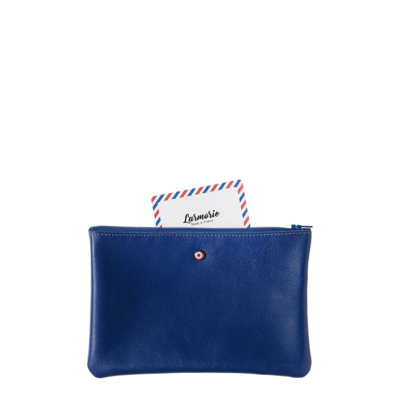 Pochette Camille en cuir UpCyclé 21 cm Mer Indigo