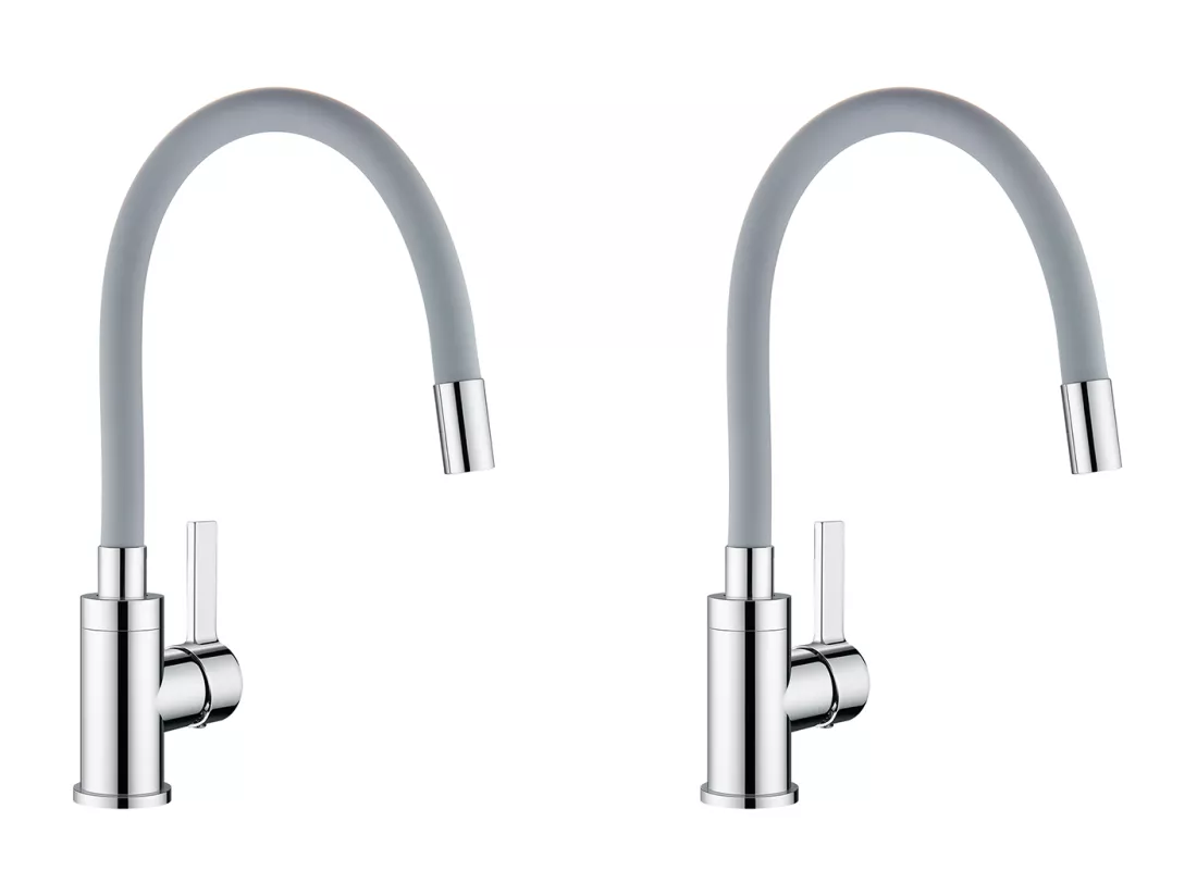 2pcs Auralum maxMitigeur de Cuisine Flexible,Robinet Cuisine Pivotant 360°,avec Tuyau en Silicone Flexible, Robinet Evier Eau à Chaude/Froide (Gris)