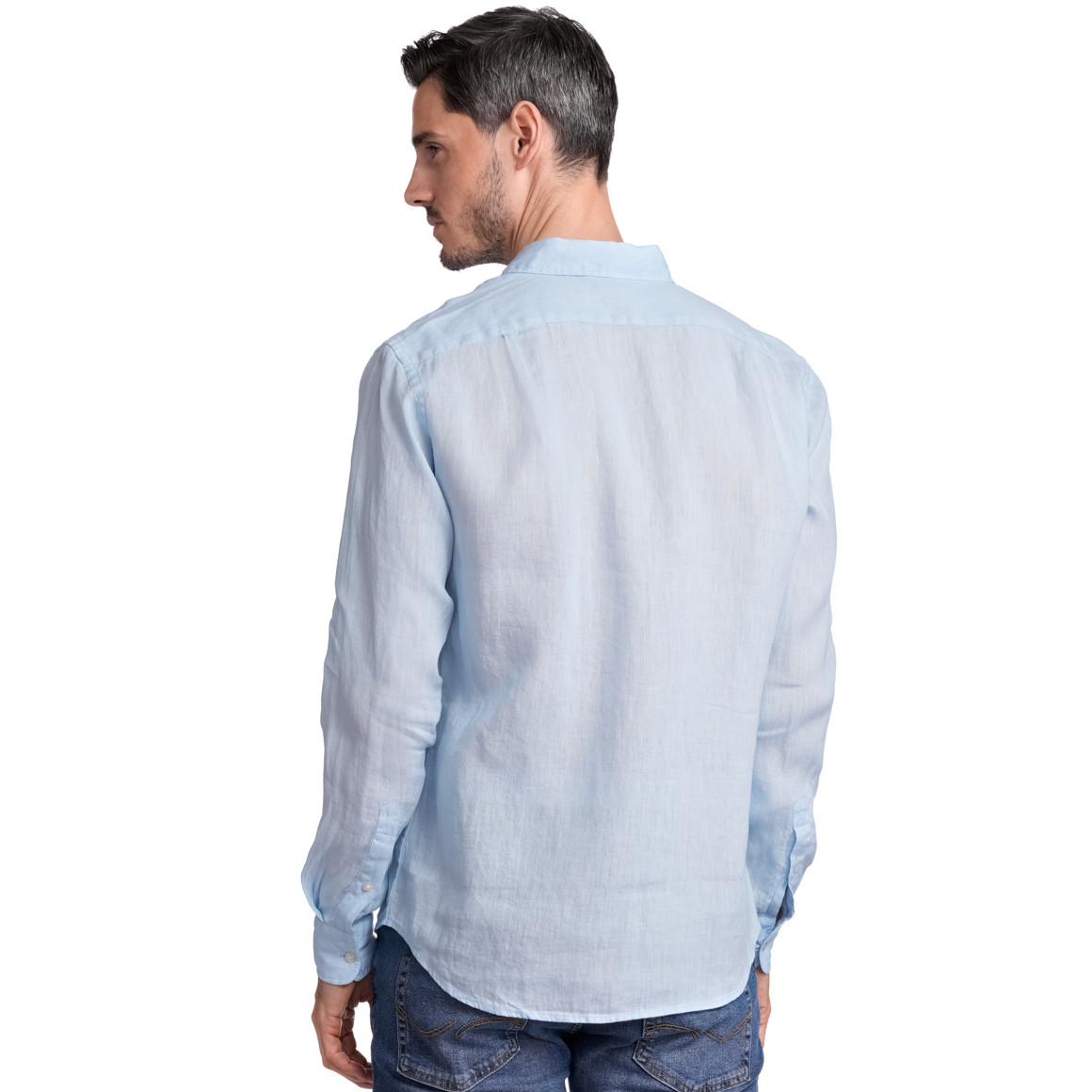 VanVaan Herren Leinen-Hemd mit Button-Down-Kragen hellblau
