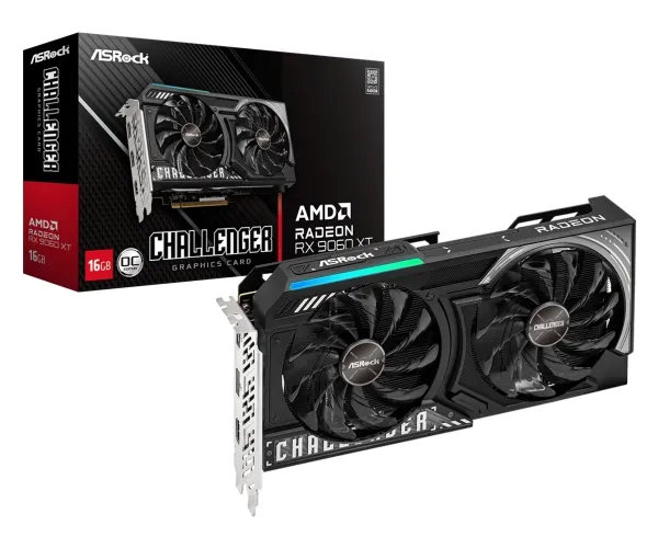 Asrock AMD Radeon RX 9060 XT Challenger 16GB OC, Radeon RX 9060 XT, 16 GB, GDDR6, 128 Bit, 7680 x 4320 pixel, PCI Express x16 5.0