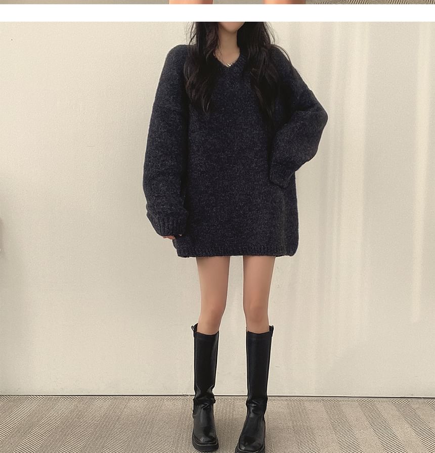 Coris - V-hals Melange Mini Trui Jurk