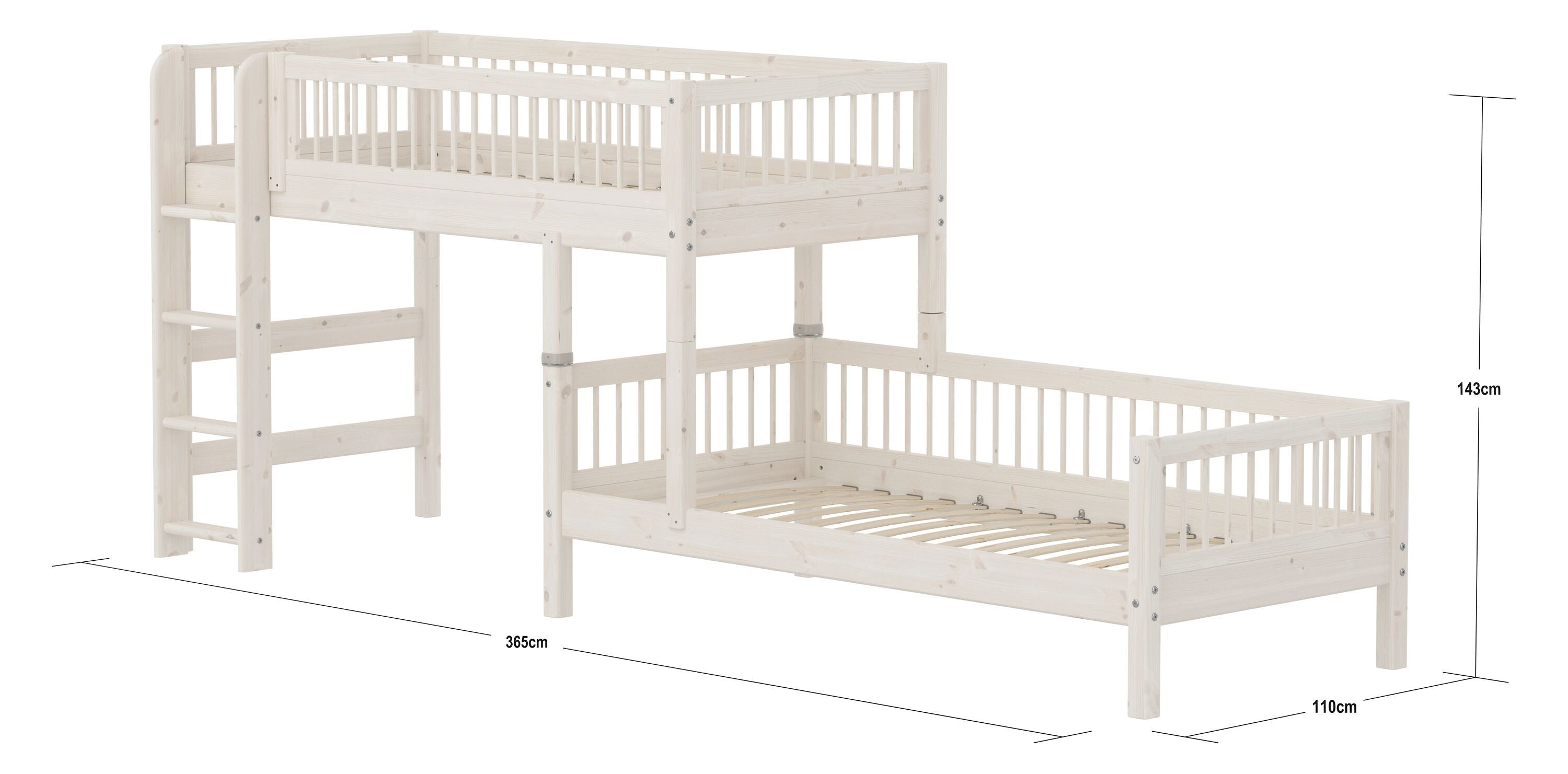 Flexa CLASSIC Bettkombination - White Wash / B: 110.0 cm x T: 210.0 cm x H: 143.0 cm