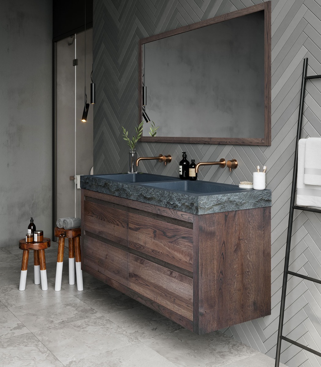 Forzalaqua Gela badmeubel 100cm charcoal met Palermo wastafel graniet gekapt met kraangat