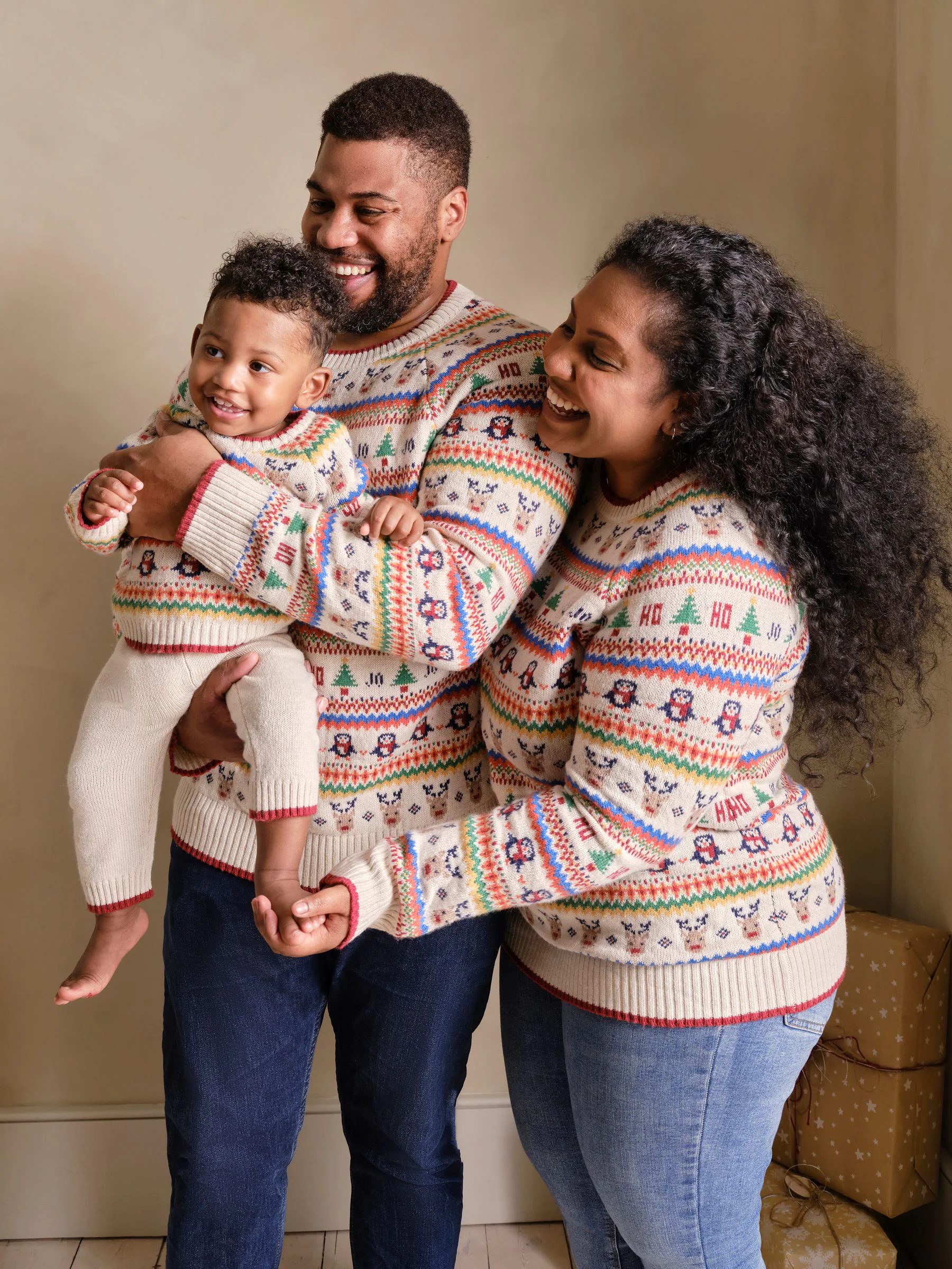 Jojo Maman Bébé Gebreide kerstmis feestelijke vriendjes fair isle-patroon trui