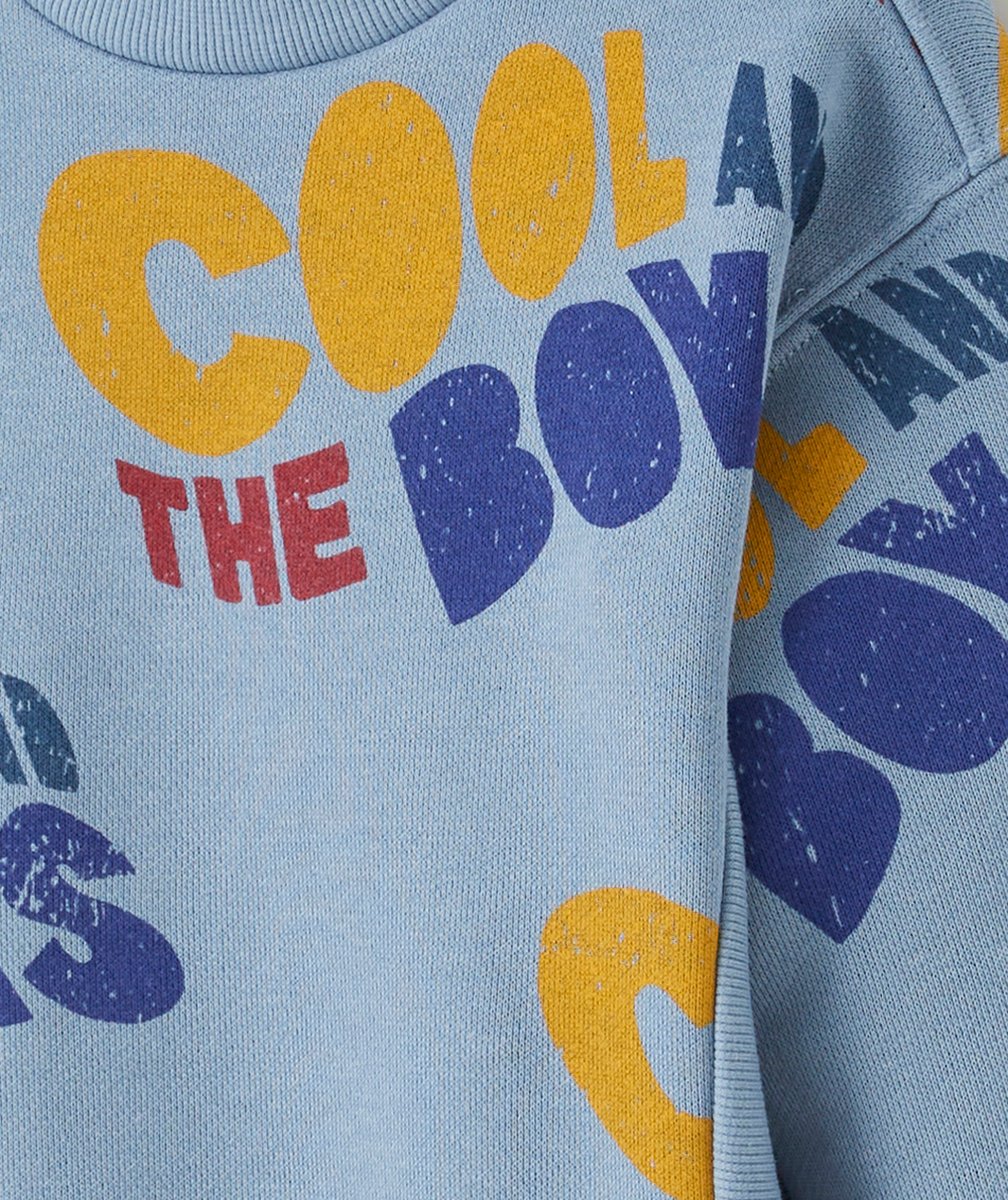 SWEAT GARÇON EN FIBRES RECYCLÉES BLEU ET MESSAGE COOL COLORÉ