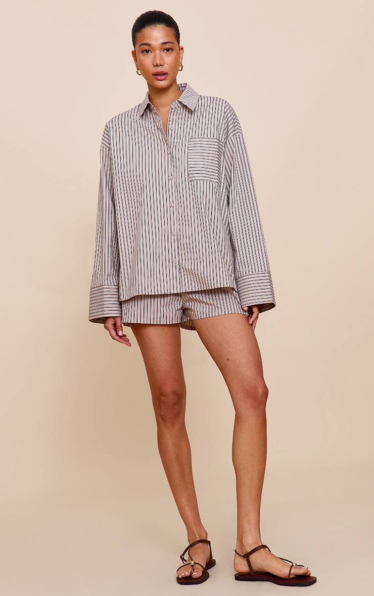Natural Stone Short Ample À Taille Élastique En Tissu Tissé À Fines Rayures