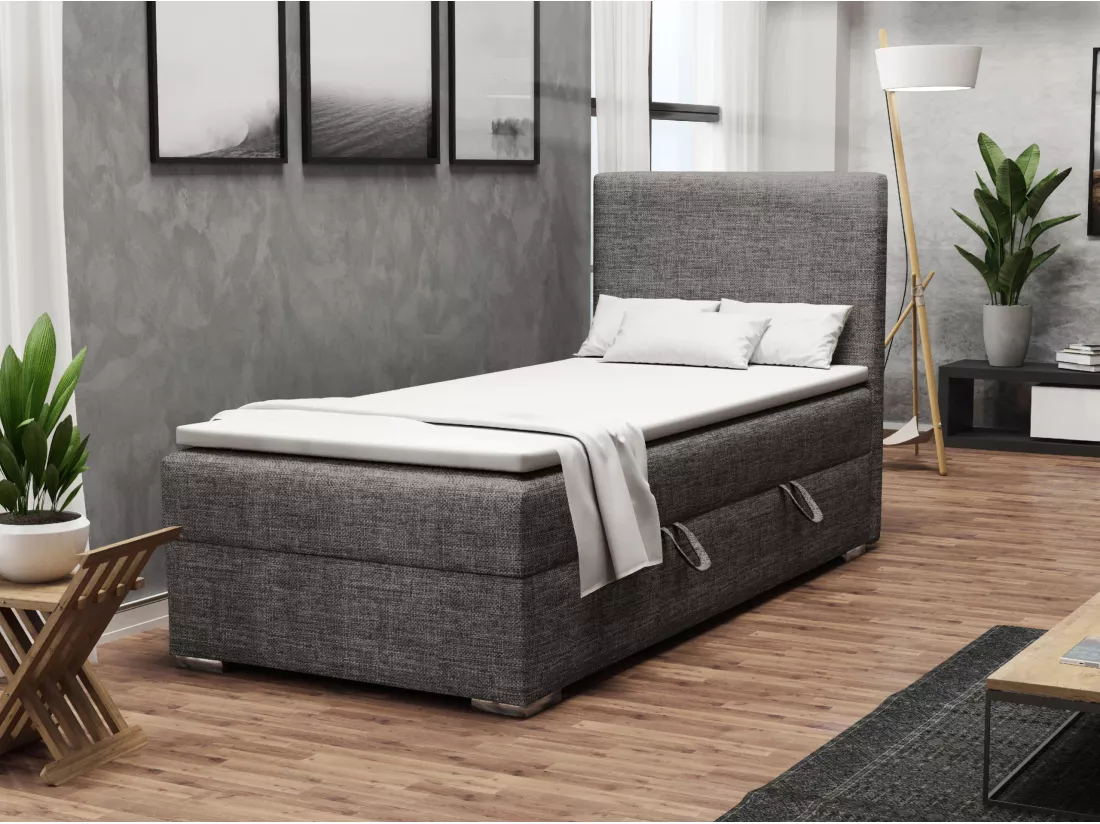 LIT SIMPLE avec topper Kiberg Mini côté droit, 90x200 cm, Lux 06 (Gris)
