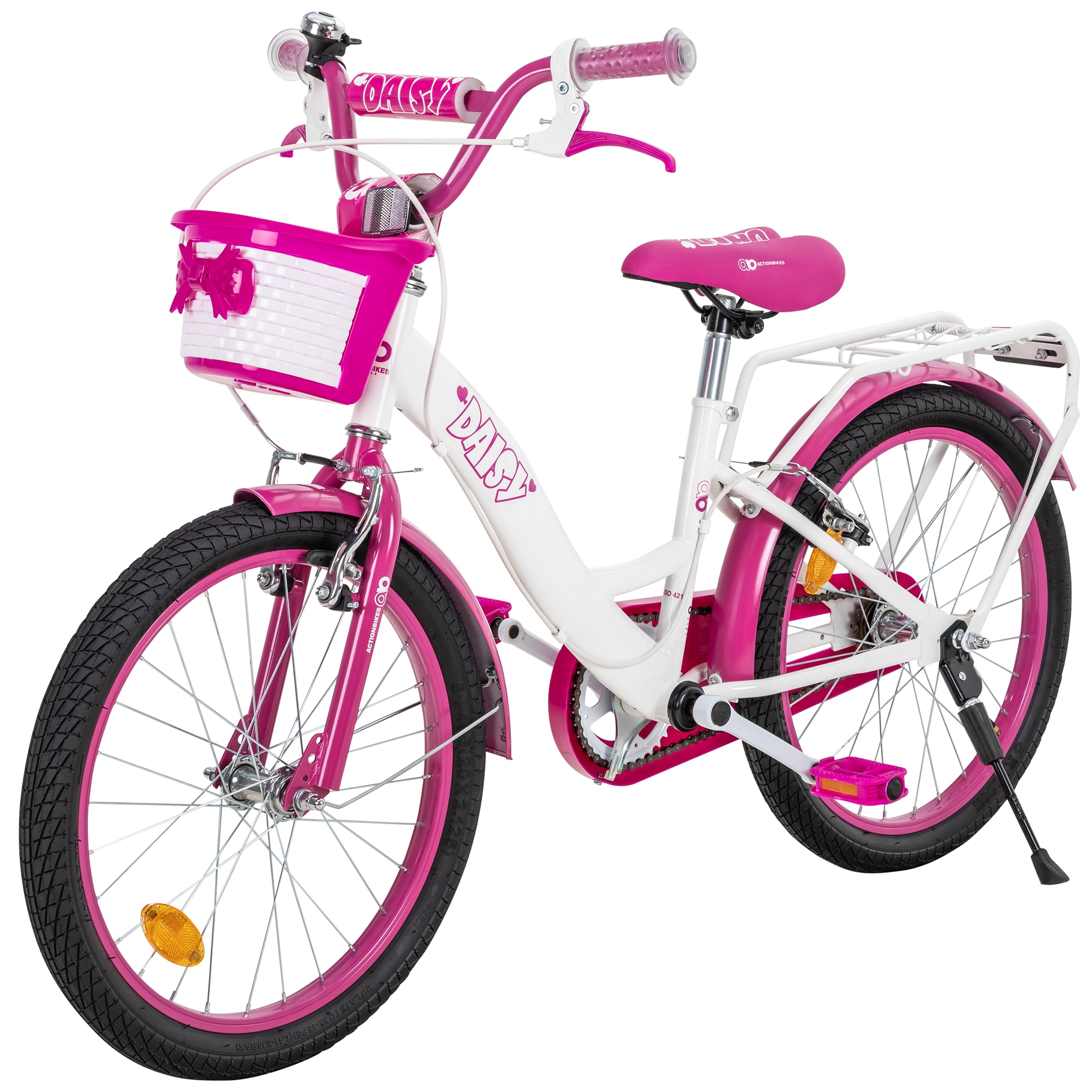 Actionbikes Kinderfahrrad Daisy 20 Zoll, pink, V-Brake-Bremsen, Antirutschgriffe, Kettenschutz, Korb (East)