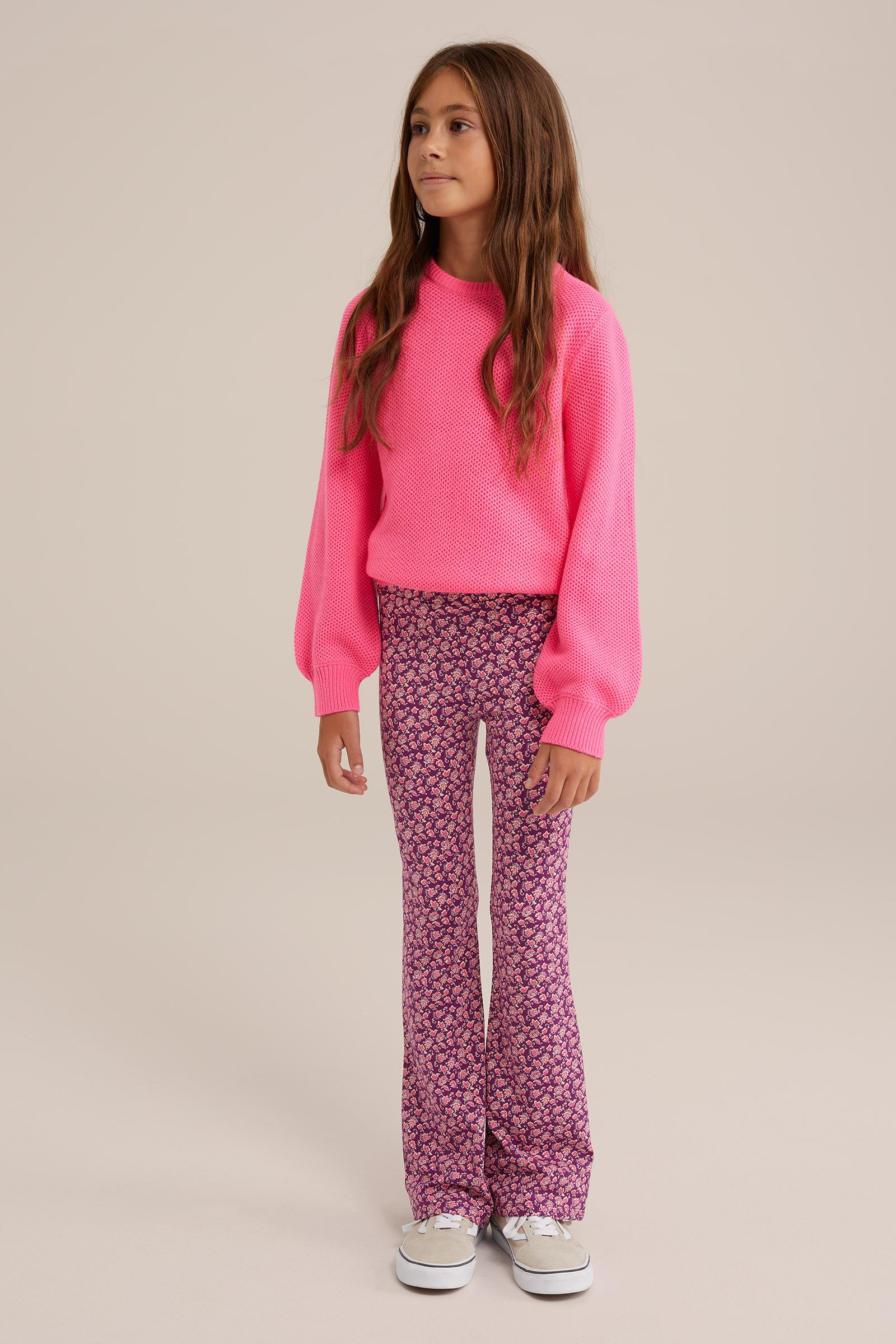 Meisjes flared legging met dessin WE Fashion Donkerpaars