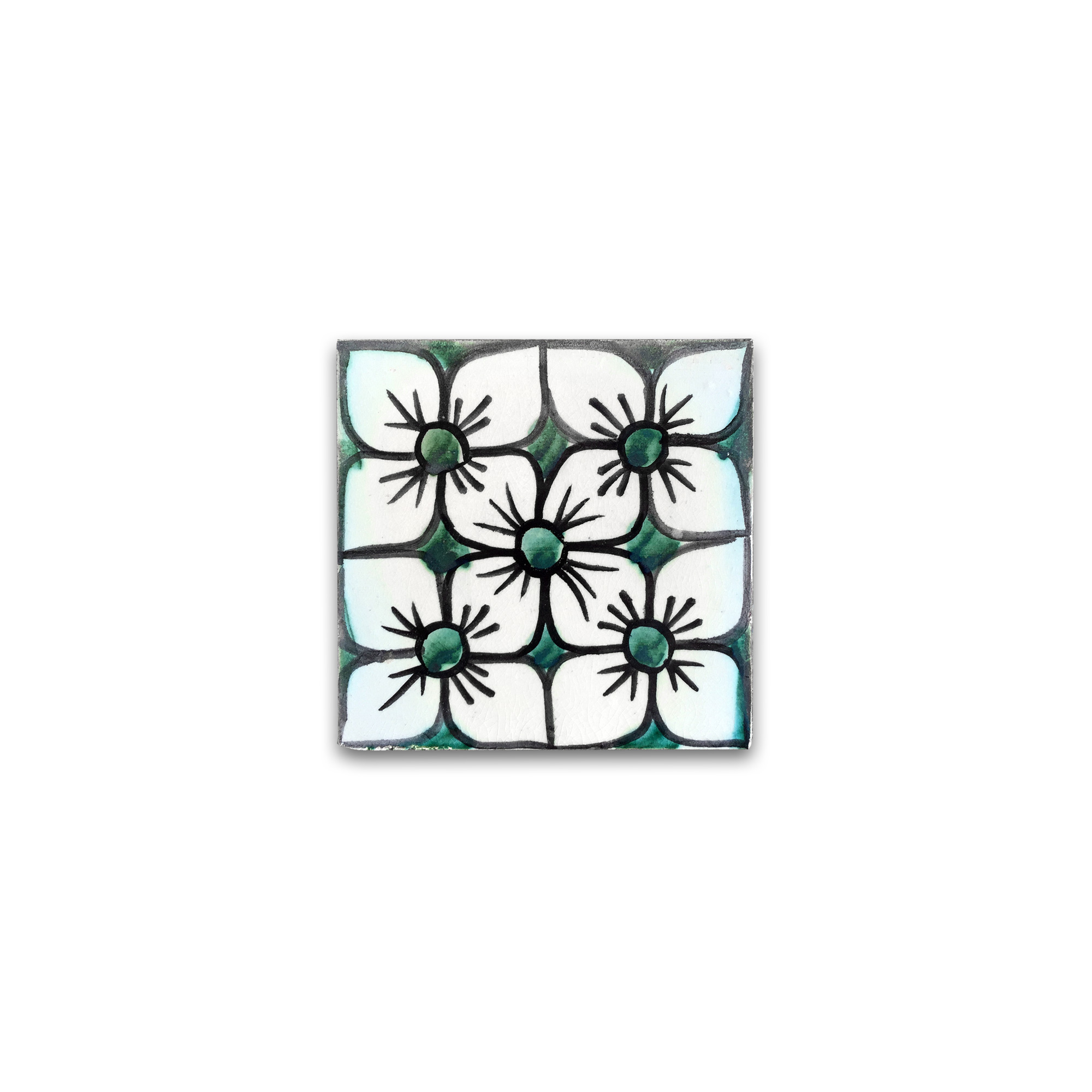Kachel '5 fleurs', grün-weiß, T 10 cm, B 10 cm, H 1 cm von fischer's lagerhaus
