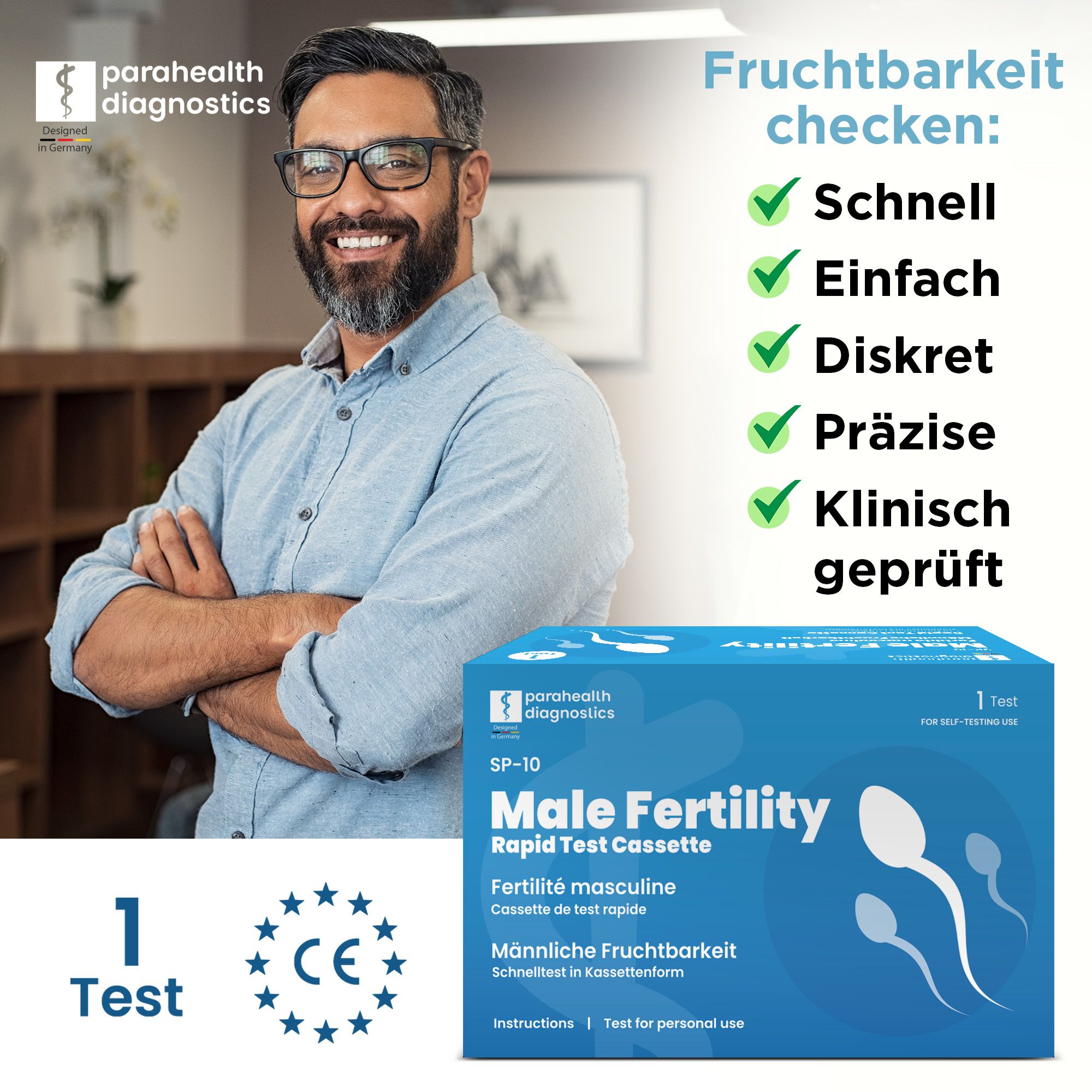 parahealth diagnostics Schnelltest für männliche Fruchtbarkeit, Spermatest