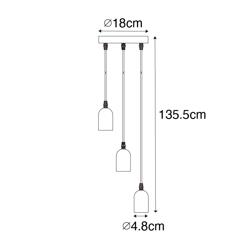 Industriële hanglamp zwart met beton rond 3-lichts - Pedra