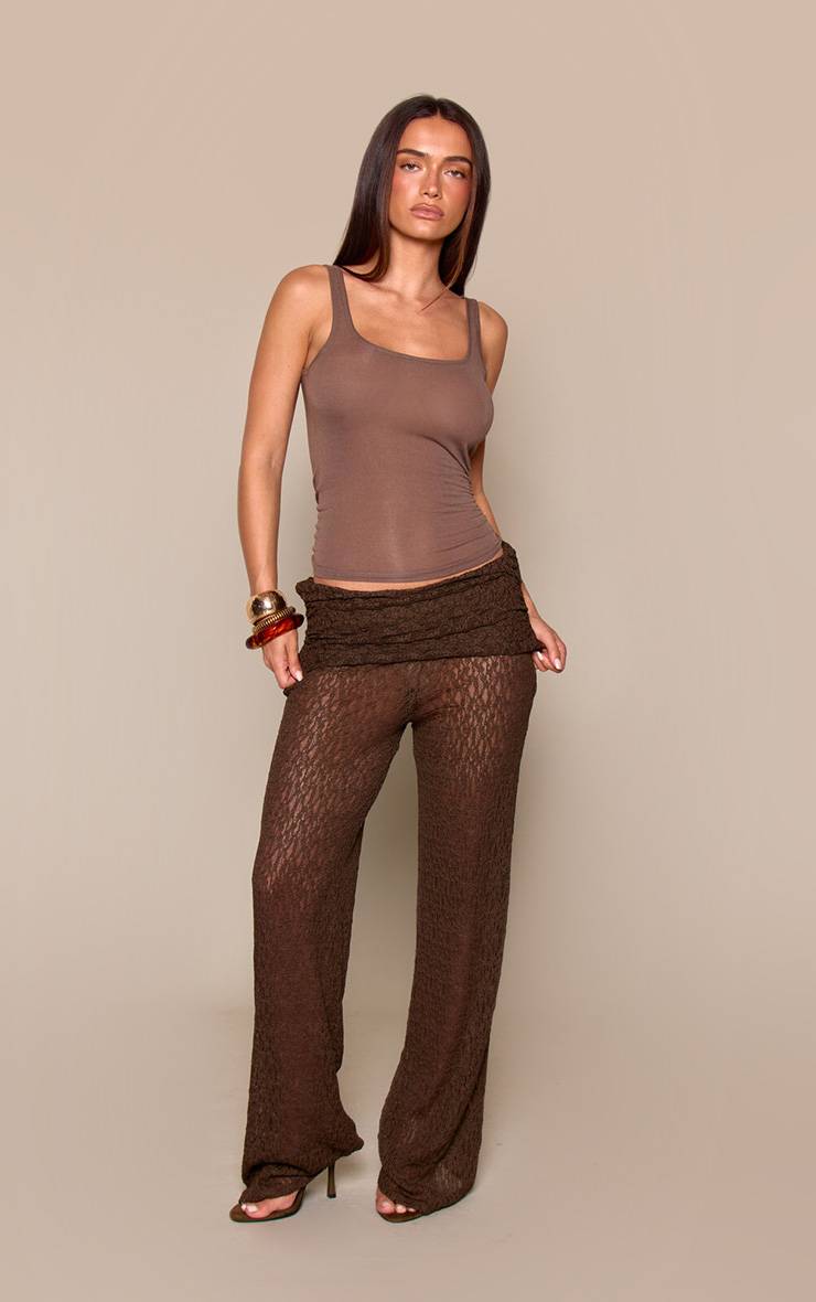 Chocolat Pantalon Évasé À Détail De Taille En Dentelle Texturée