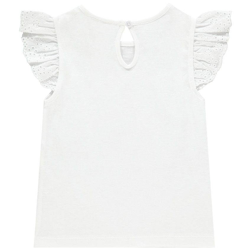 T-shirt à manches courtes volantées et poche imprimée - Blanc