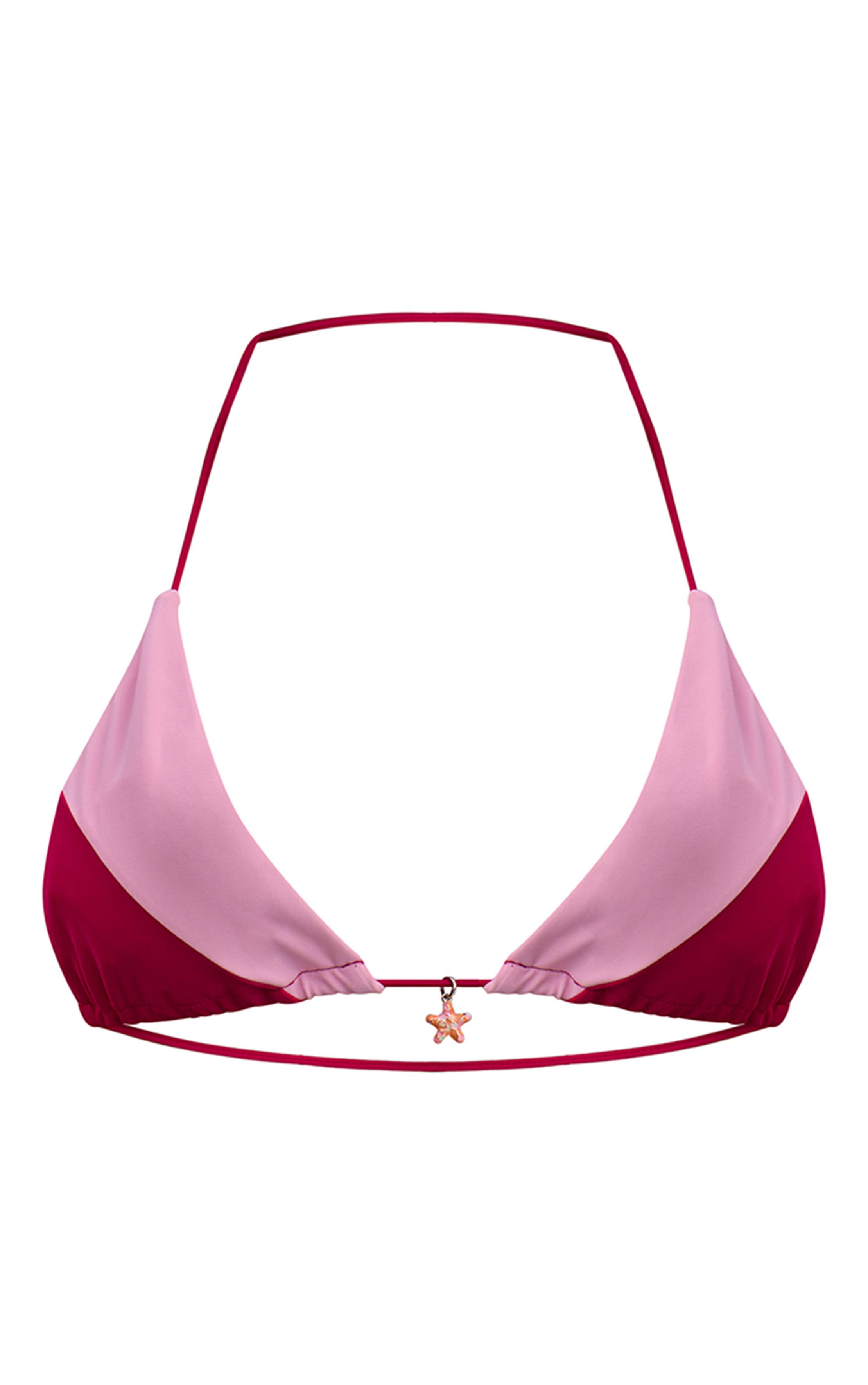 Fuchsia Haut De Bikini Triangle Froncé Contrasté