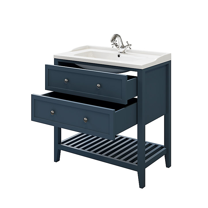 Meuble sous vasque à poser 2 tiroirs GoodHome Perma bleu 80 cm