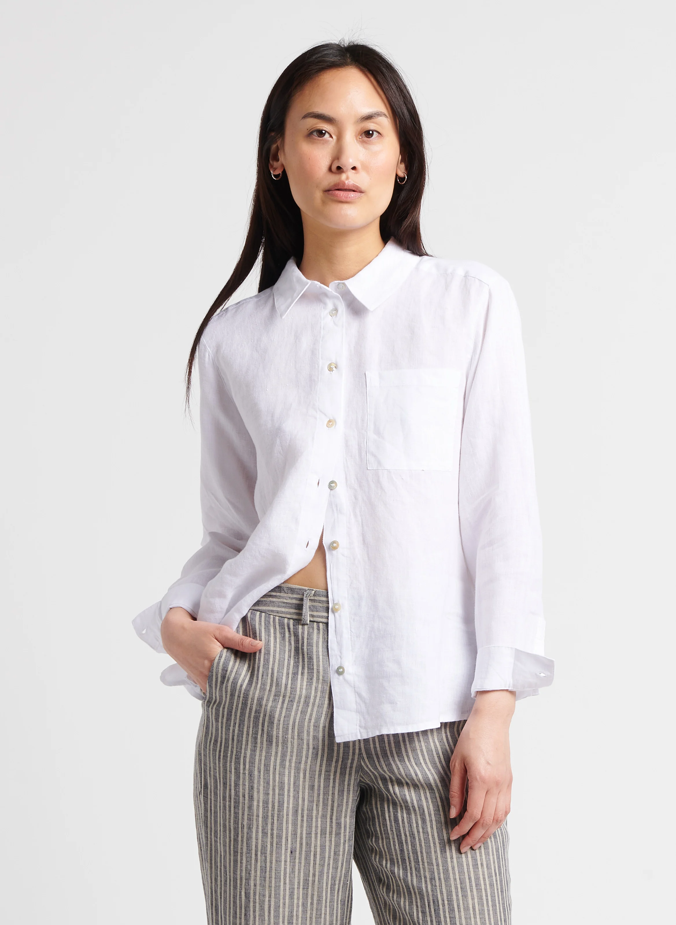 THOMAS - Chemise droite en lin | Blanc