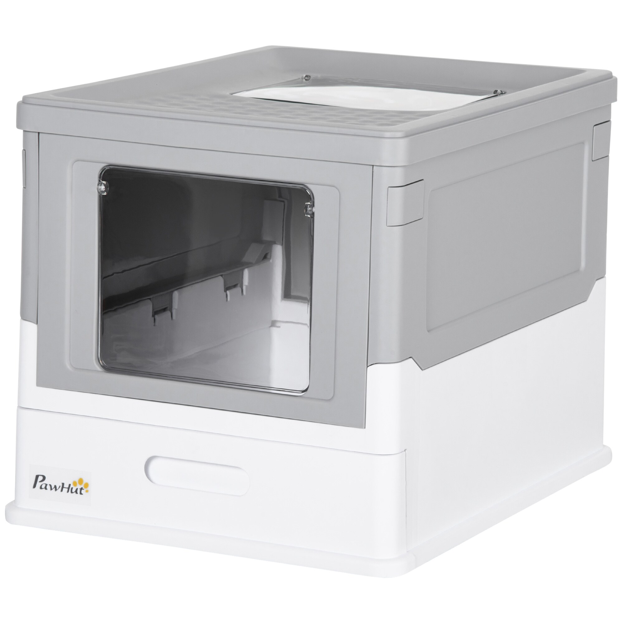 PawHut Katzentoilett mit ausziehbarer Schublade grau, weiß 47,5L x 35,5B x 36,7H cm
