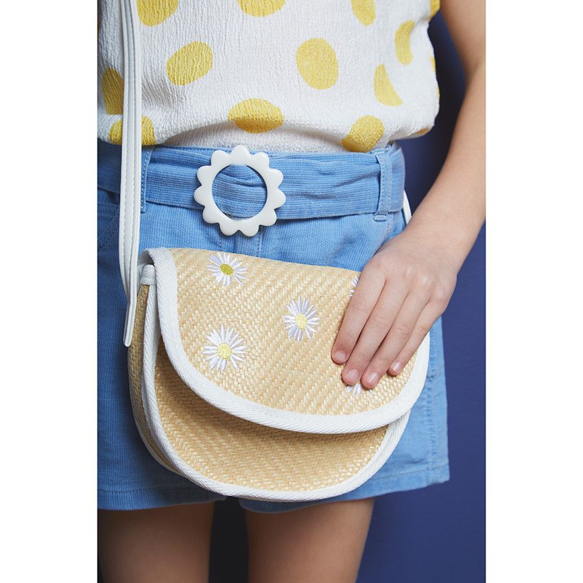 Sac bandoulière fleurs brodées pour fille - Blanc