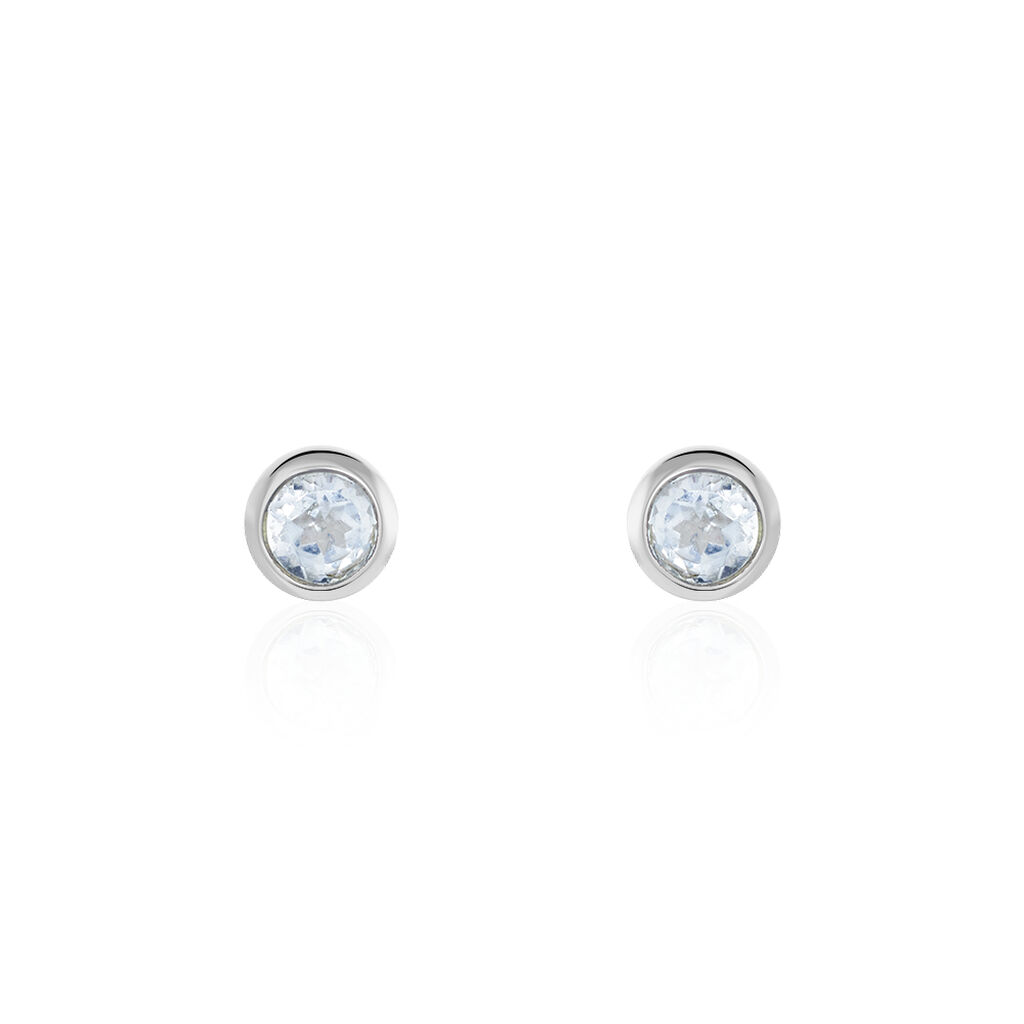 Boucles D'oreilles Puces Edy Serti Clos Or Blanc Topaze