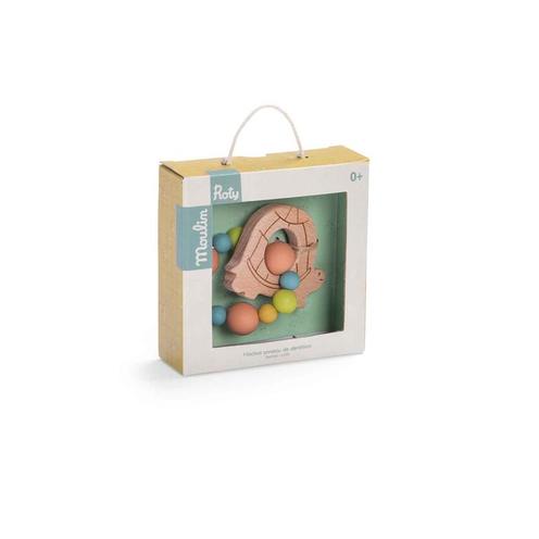 Hochet Anneau de Dentition Bois et Silicone Tortue Trois Petits Lapins Multicolore - MOULIN ROTY