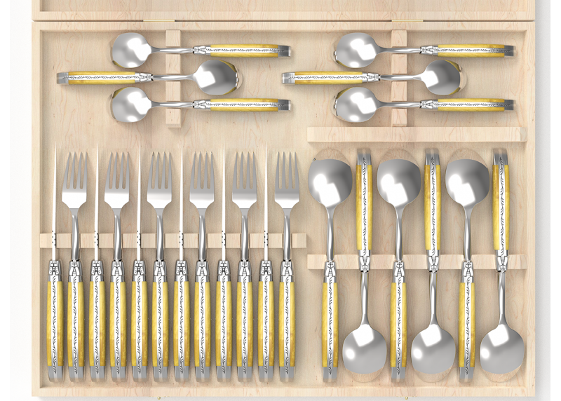 Service Laguiole de 24 pièces avec un manche en buis et mitres en acier inoxydable