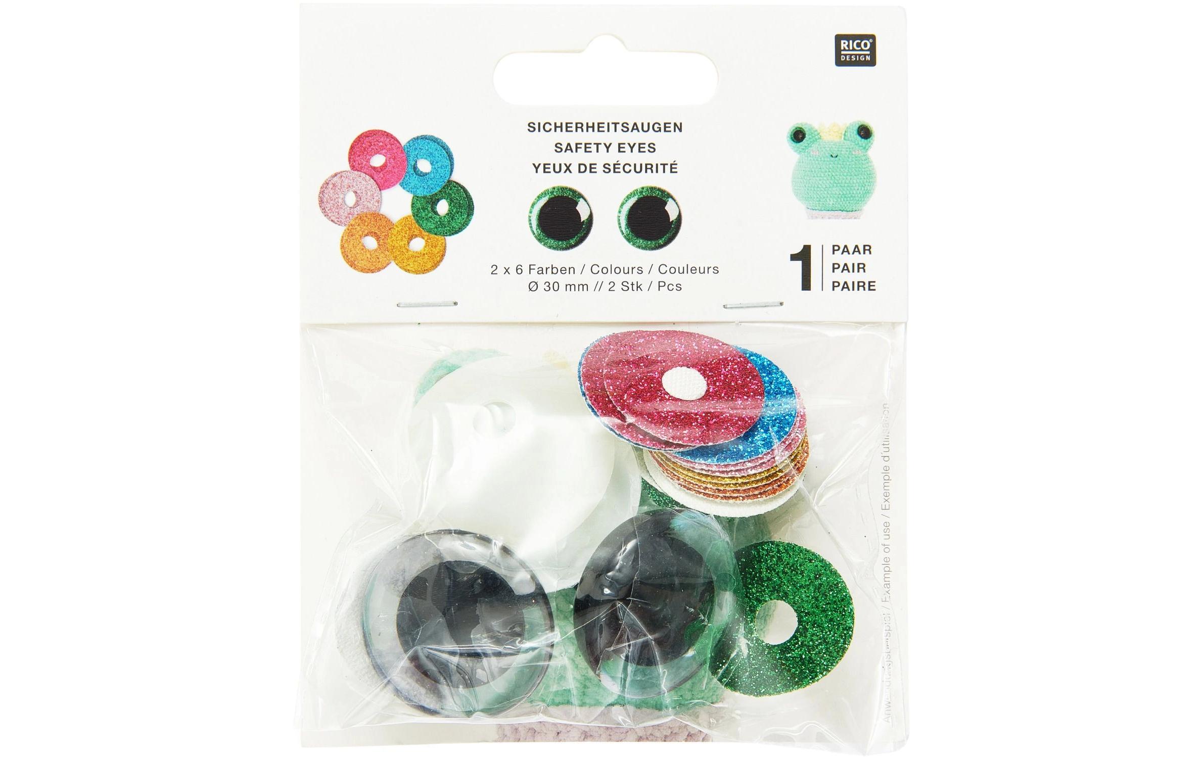 Sicherheitsaugen mit 6 Farben zur Auswahl 30 mm 2 Stk.Set mit sechs Glitzerfarben für individuelle Gestaltung