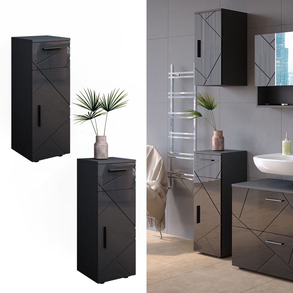 Vicco Midischrank Badschrank Badezimmermöbel Irma Anthrazit Hochglanz modern 30x81 cm Badezimmer Schrank Badmöbel Schranktür Schrankfach Schrankschublade Ablage Aufbewahrung