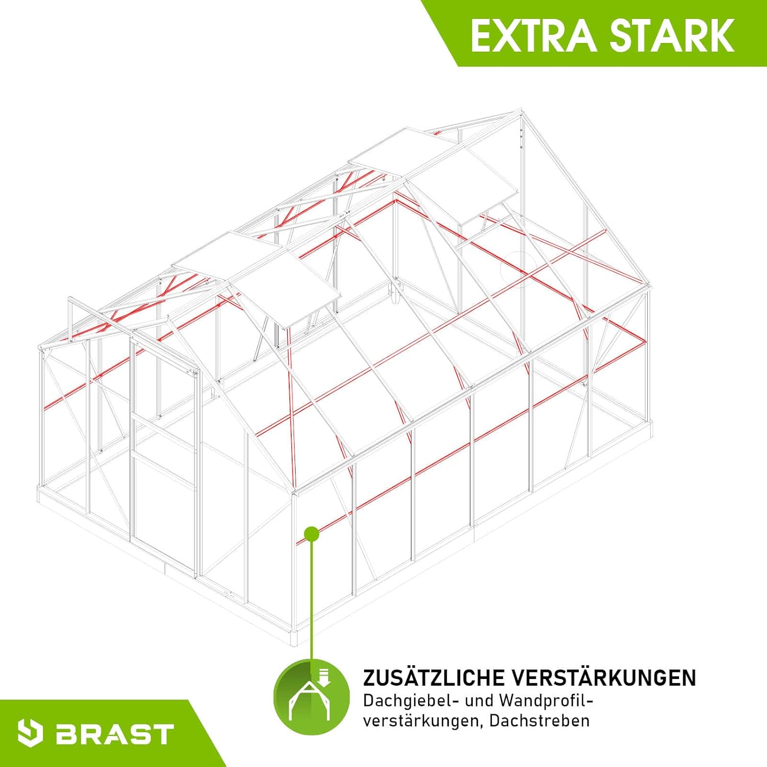 BRAST Gewächshaus Aluminium mit Fundament | 42 Modelle | 130x190x195cm - 490x250x235cm | TÜV geprüft | 6mm Hohlkammerplatten | rostfrei wetterfest temperaturbeständig | 380x250x205cm Silber