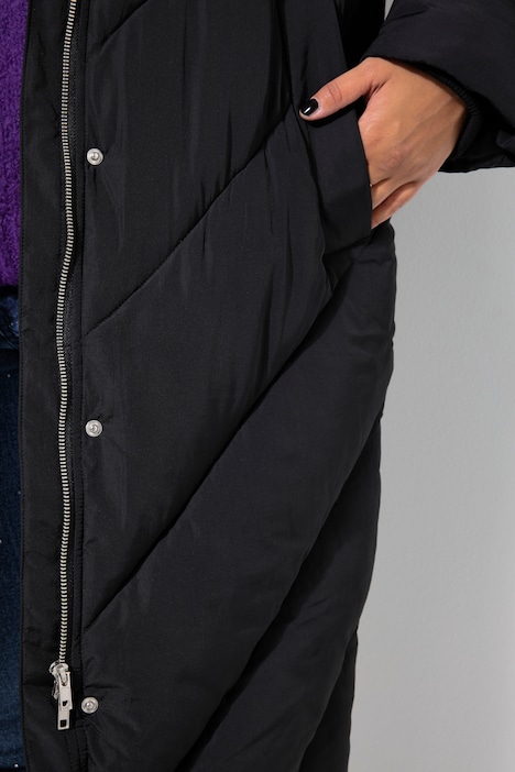 Steppmantel, oversized, farbiges Futter, Kapuze