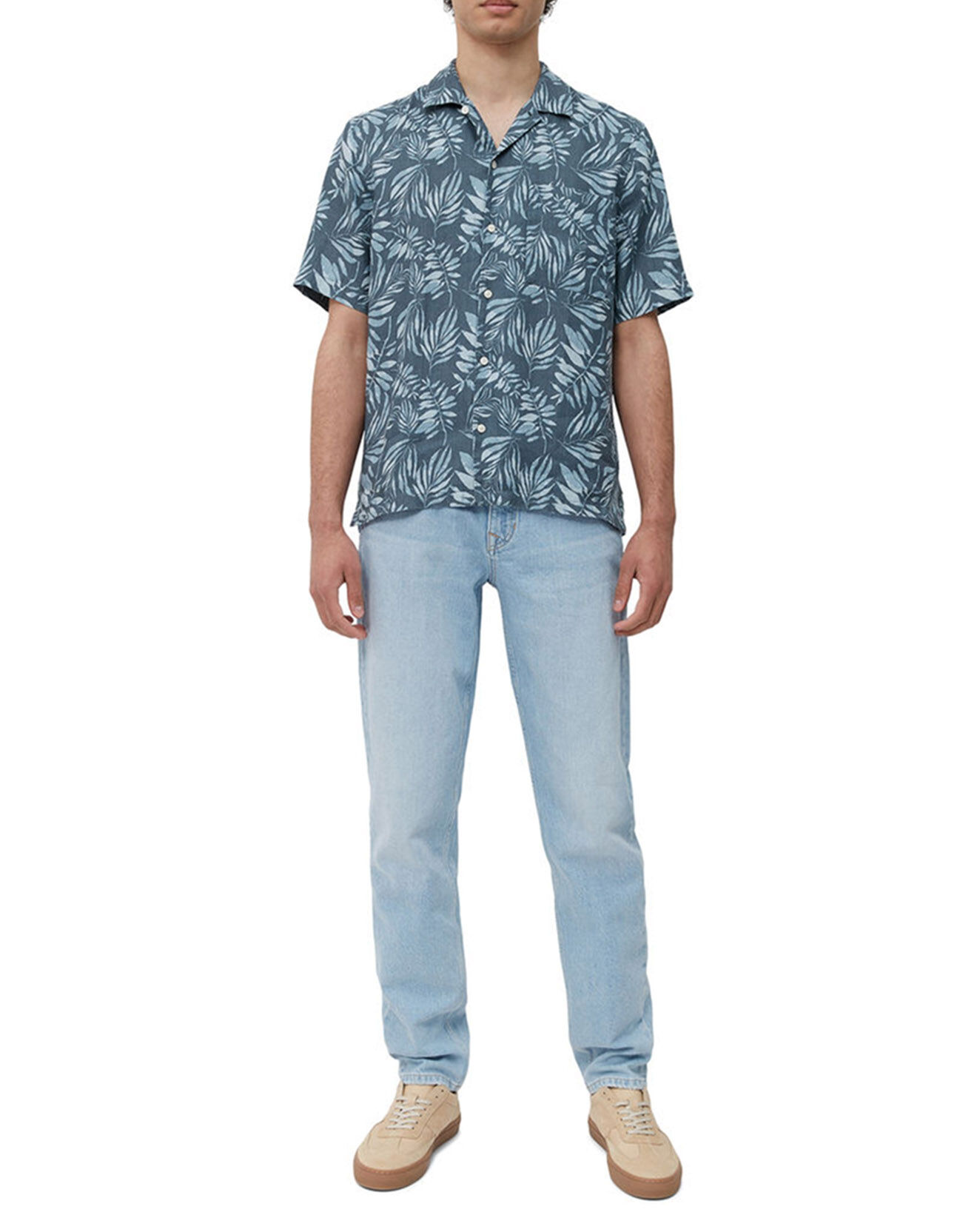Marc O'Polo Chemise 100% Lin manches courtes Rf bleue