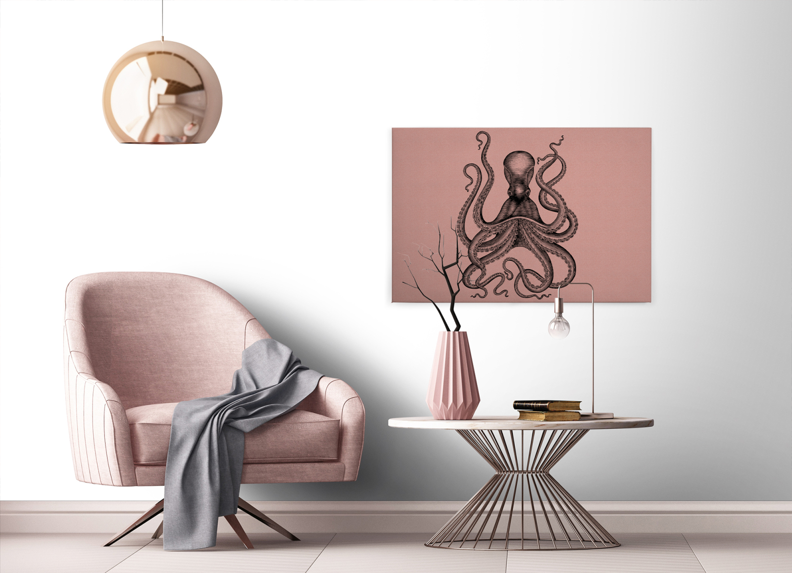 Leinwandbild KRAKE - rosa-grau - 90x60 cm