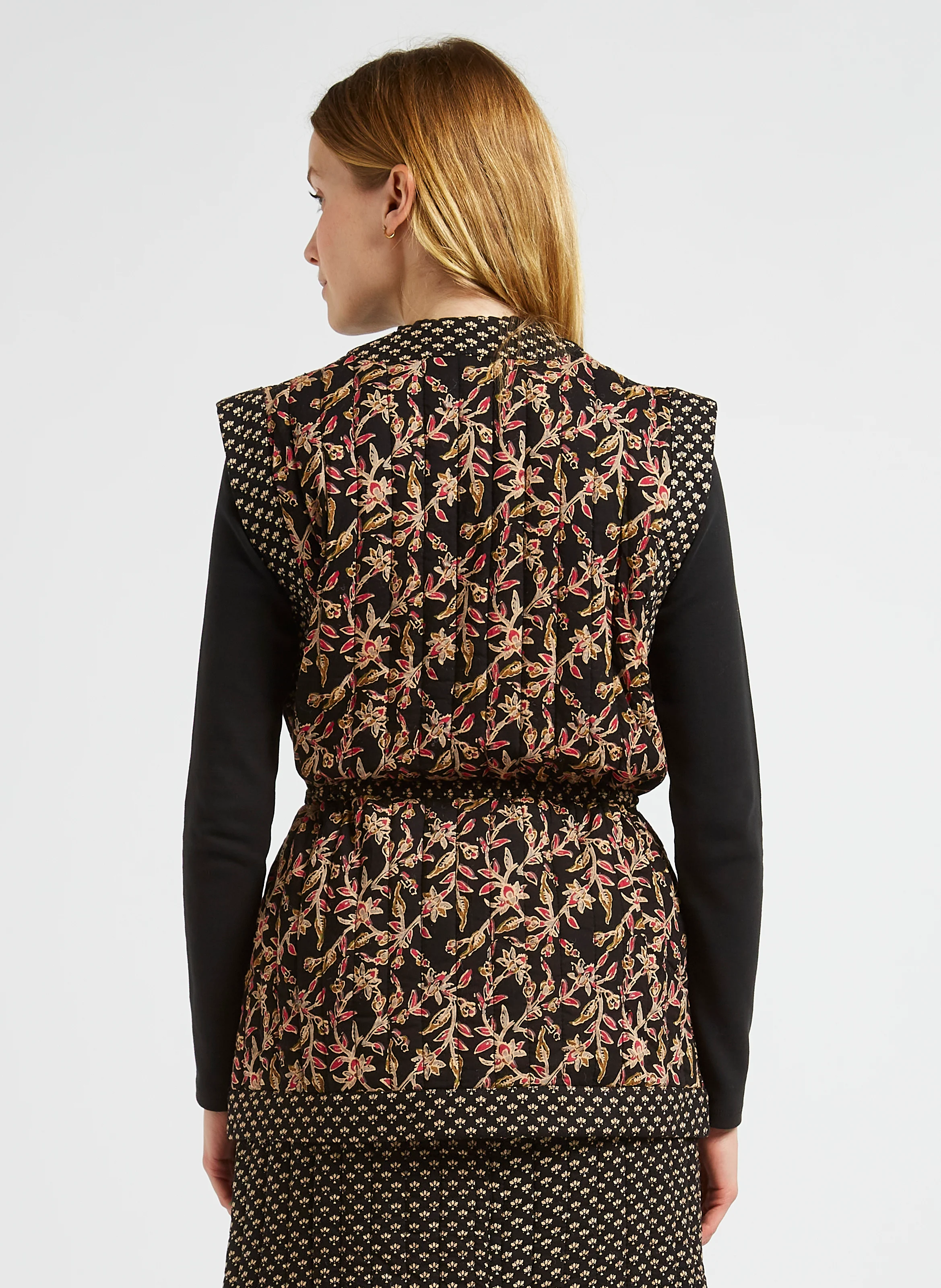 Veste col rond matelassée en coton | Noir