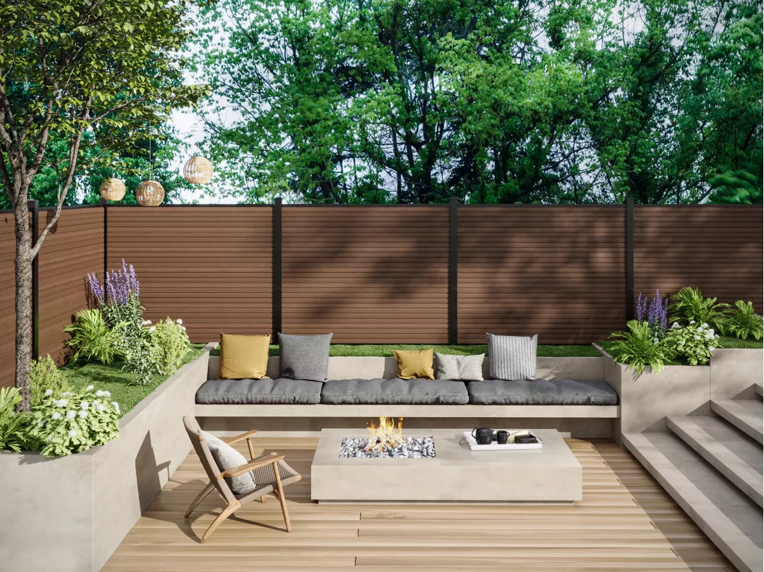 Clôture à enterrer effet bois H148 cm - Kit de 9 lames en composite co-extrudé + 1 poteau anthracite - PALIZO