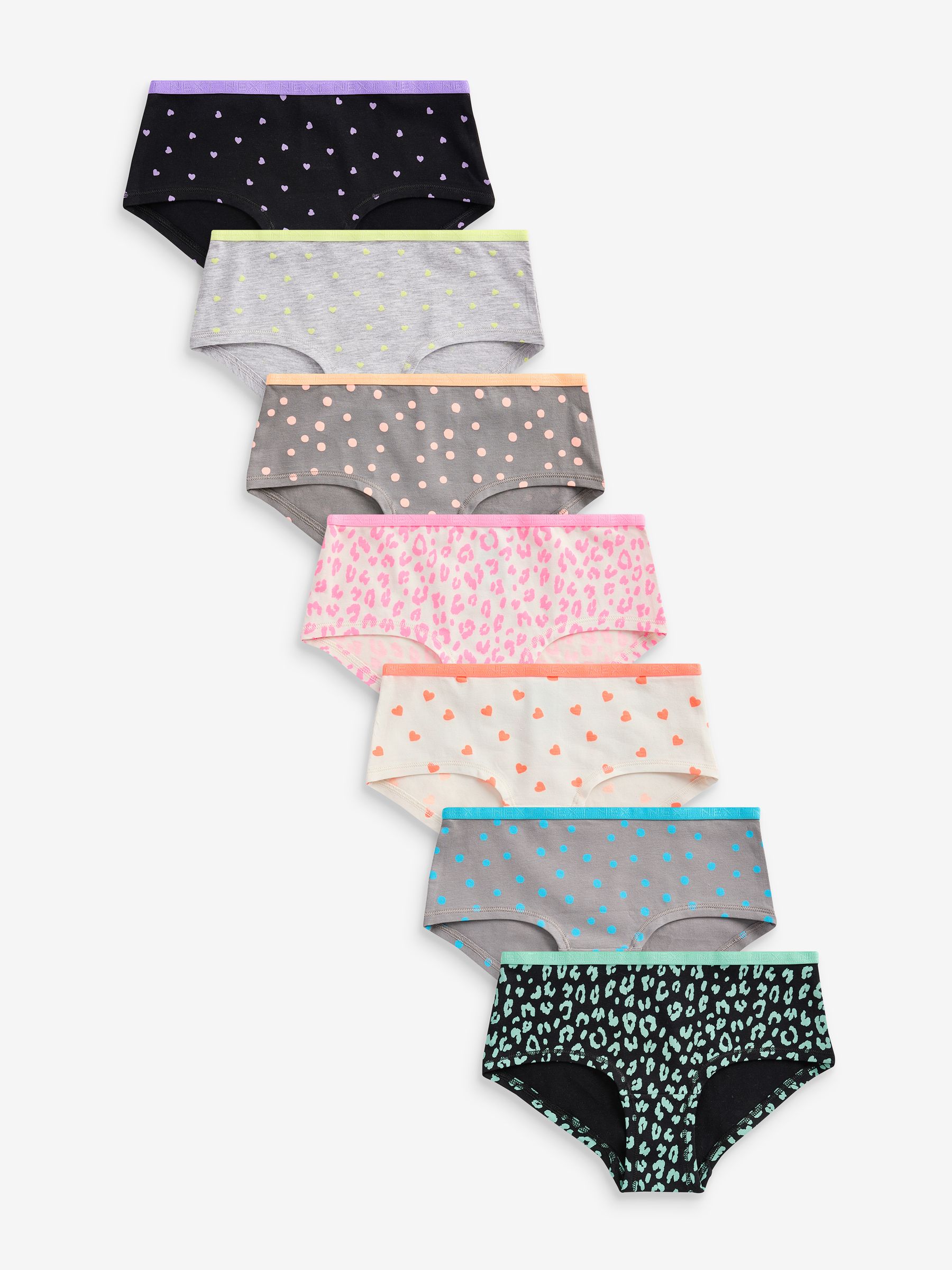 Grijs/wit/zwart met felle prints - Set van 7 slips (2-16 jr)