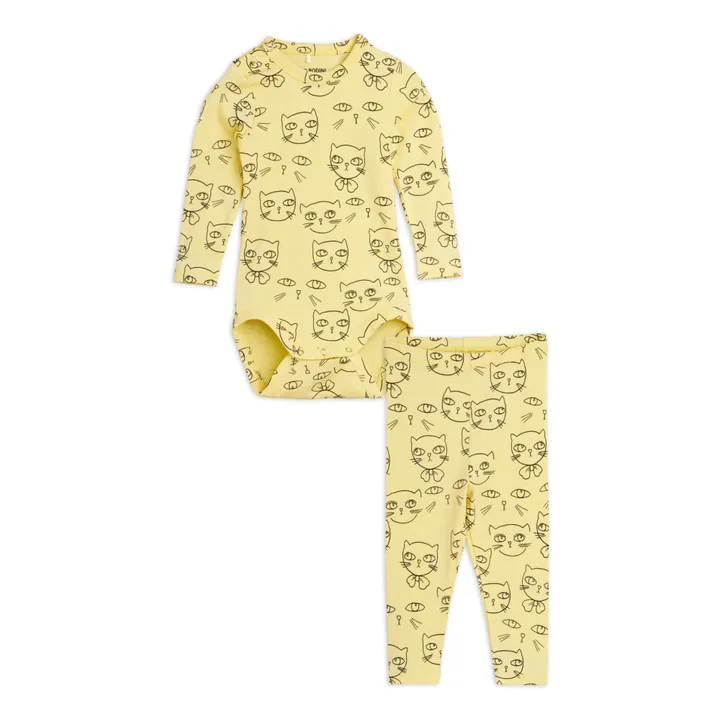 Mini Rodini Lot Body et Legging Cathlete Coton Bio | Jaune pâle