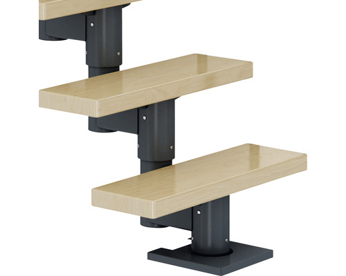 Pertura Spiros middentrap, antraciet, halve draai, 75 cm, leuning van gelamineerd esdoornhout, gelakt, 11 treden / 12 stootborden