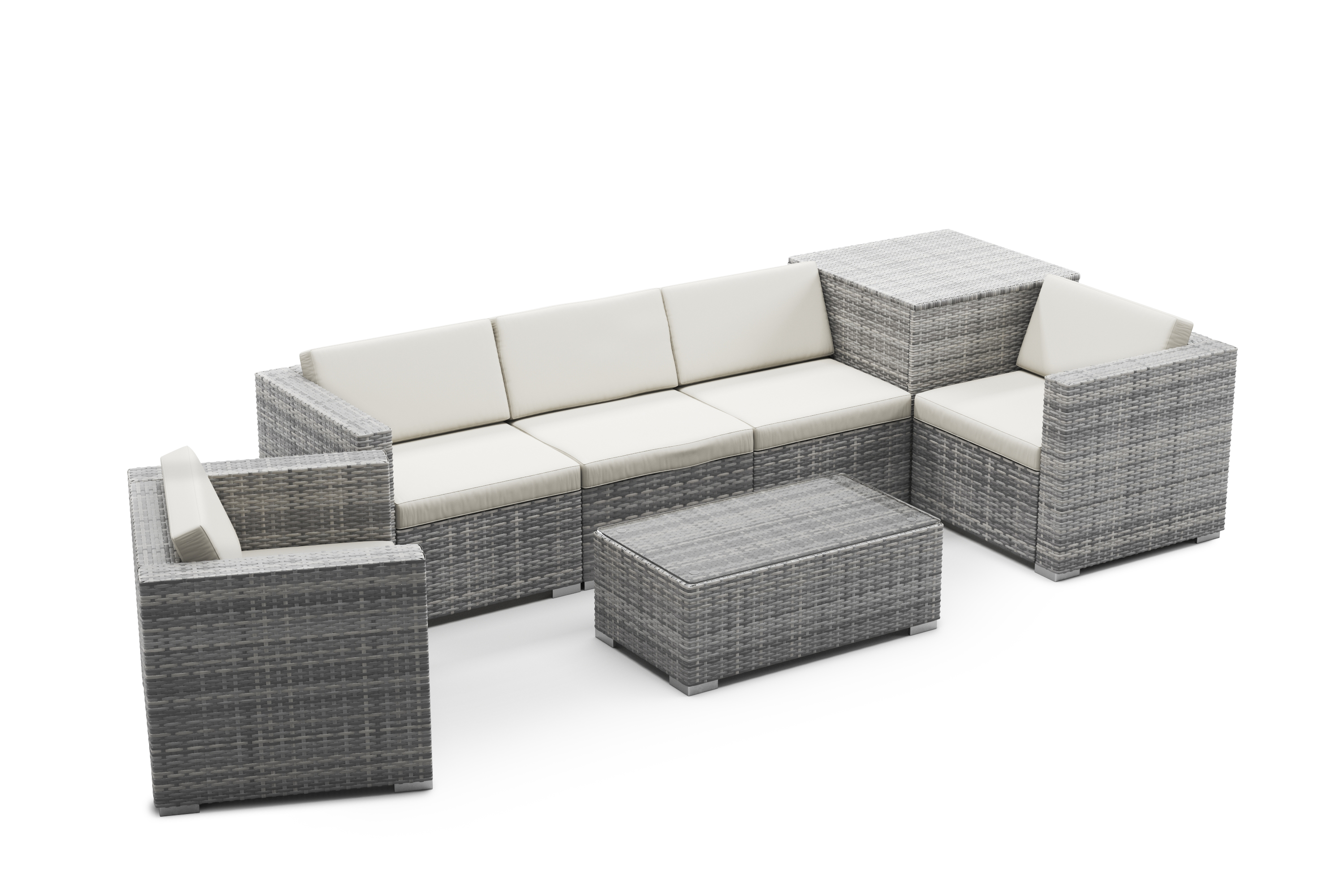Rattanlounge mit Kissenbox BORA BORA grau/weiss