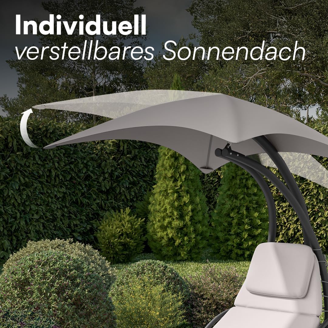 STEELSØN Schwebeliege Nyria, Hängeliege mit Gestell, Hängesessel inkl. Polsterauflage für Garten, Terrasse und Balkon, Schaukelliege, Schwingliege mit Sonnendach beige
