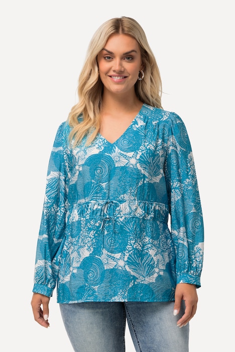 Bluse, maritimer Druck, V-Ausschnitt, Halbarm