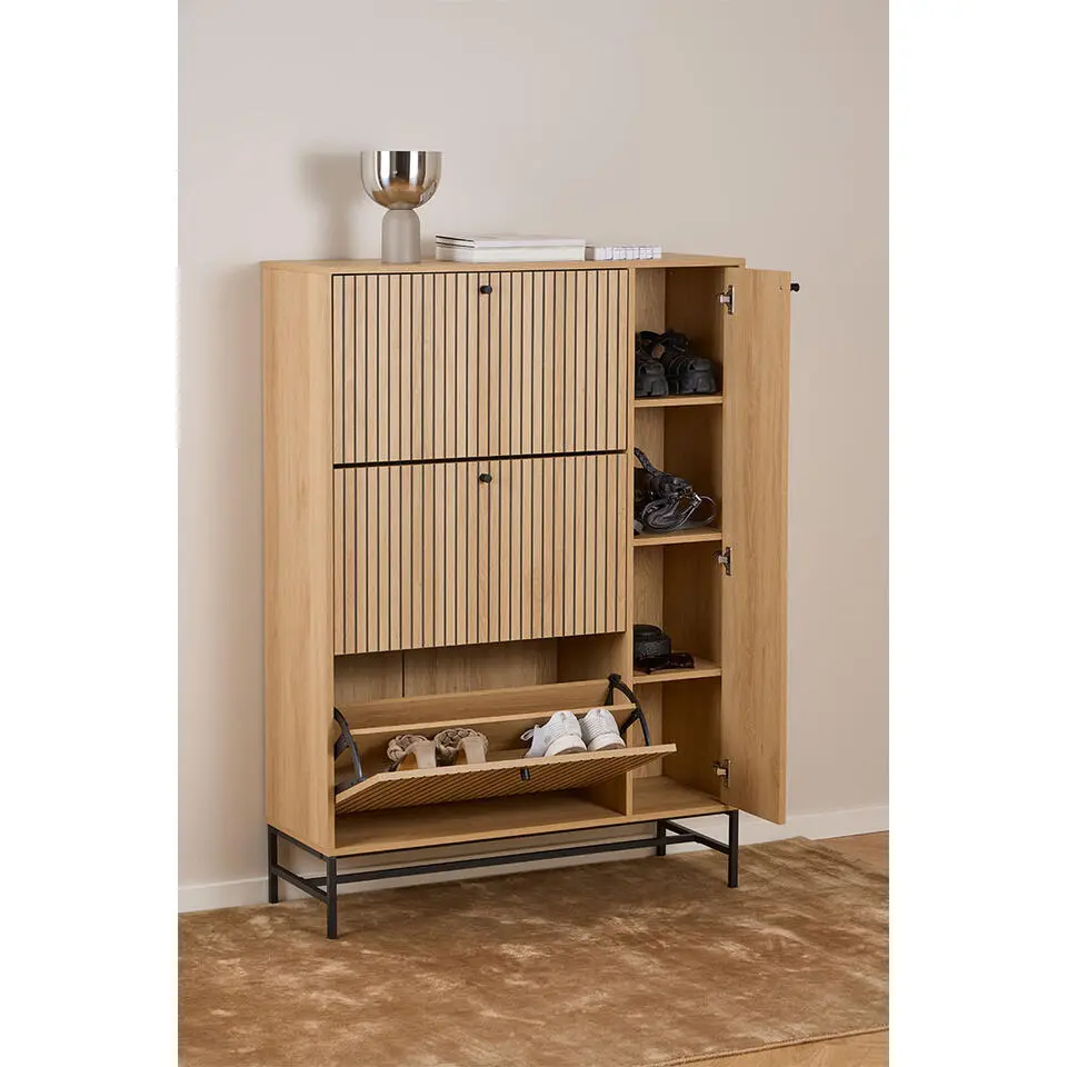 Hioshop Dylan schoenenkast 3 lades 3 planken natuur