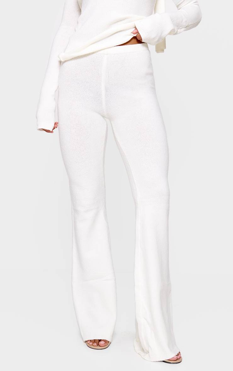 Crème Pantalon Large En Maille Douce
