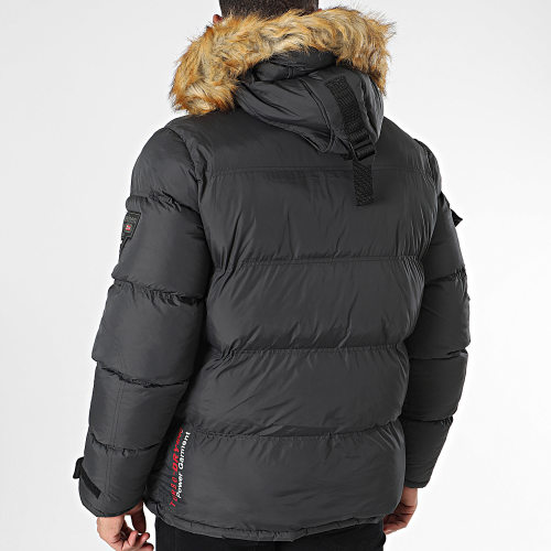 Doudoune Capuche Fourrure Gris Anthracite