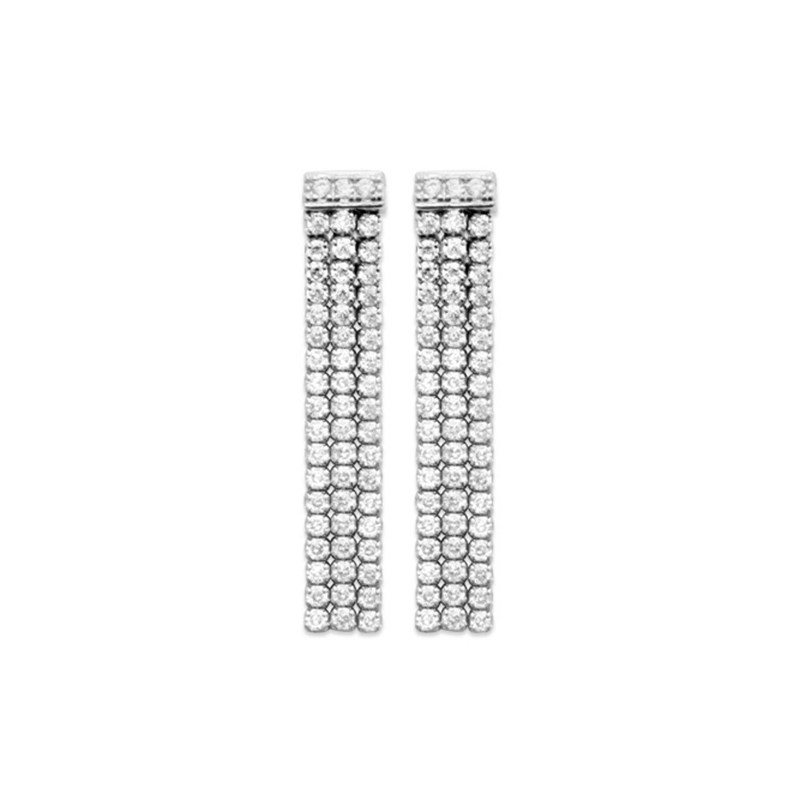 Boucles d'oreilles 3 rangs d'oxydes de zirconium pendants Argent 925 Rhodié
