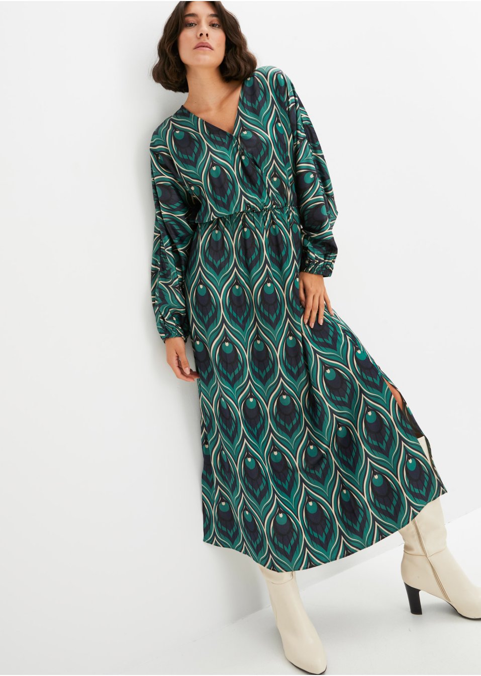 Robe longue imprimée en satin avec viscose