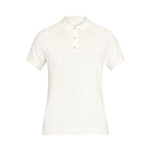 Knowledge Cotton Apparel Stribet Strikket Polo T-shirt, Egret, XL