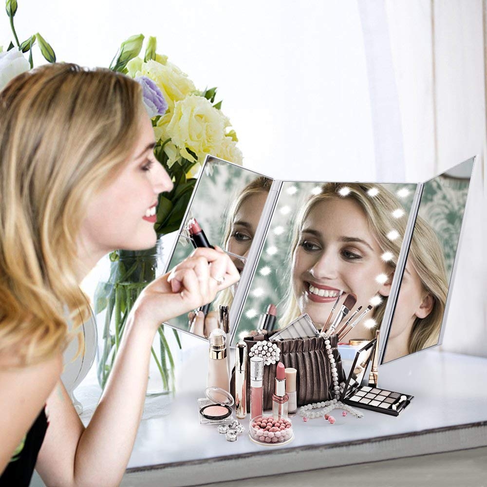 Dimmbarer USB Makeup Klapp LED Schminkspiegel mit Touch-Sensor (180 Grad Neigbar) - Weiss