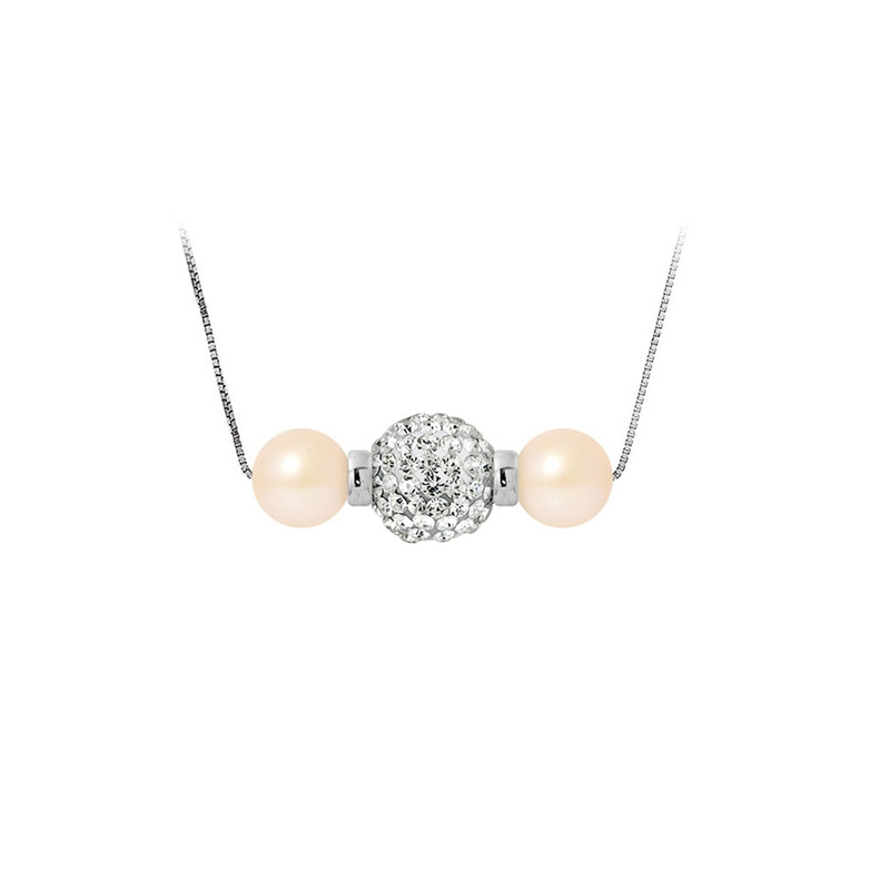 Collier Perles de culture Roses, cristal et Argent 925